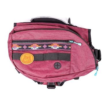 Imagem de Mochila para cães Widlerdog com arnês embutido e acessório de coleira em D montada na parte traseira, alforje, dois alforjes com 4 bolsos no total, dispensador de saco de cocô embutido (amora,