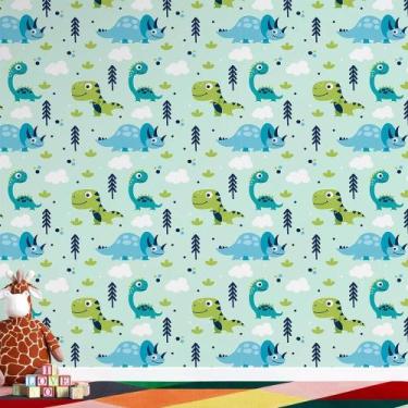 Imagem de Papel de Parede infantil dinossauro Azul e verde - AloPapers, 2,50m de
