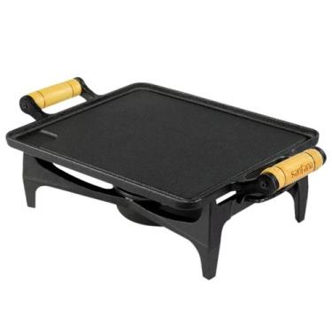 Imagem de Réchaud De Ferro Fundido Com Chapa 38x24 Lisa E Alça De Madeira - Fund