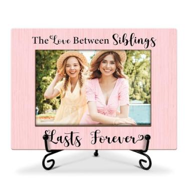 Imagem de Molduras de madeira rústica para irmãos - The Love Between Siblings Last Forever, presentes para fotos de aniversário, porta-retratos de mesa rosa para exibição de mesa de 10 x 15 cm, decoração de