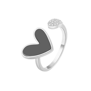 Imagem de OIDIMS Anel de compromisso de coração delicado para mulheres, ouro, grosso, strass, zircônia cúbica, ajustável, grosso, simples, anel aberto com junta de dedo, aliança de casamento para filha, joia