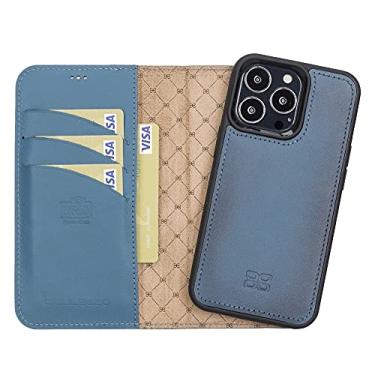Imagem de BOULETTA Capa para iPhone 13 Pro, carteira de couro, magnética, removível, bloqueio RFID, compatível com Magsafe com 3 compartimentos para cartão e suporte de 15 cm, azul marinho