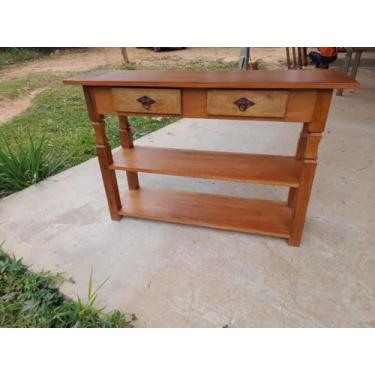 Imagem de Aparador Rústico em Madeira Maciça, 2 Gavetas, 2 Prateleiras, 100 cm, Marrom