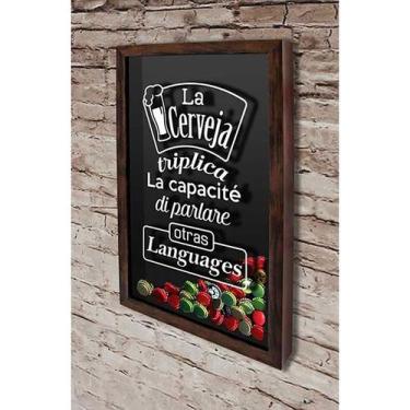 Imagem de Quadro Porta Tampinhas Poliglota- Quadro Novo, 37x52, Marrom