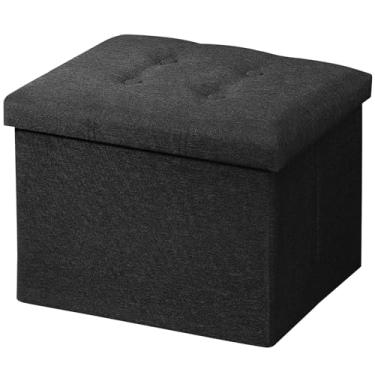 Imagem de AmasSmile Pufe preto com armazenamento, bancos pequenos e fofos para descanso de pés e pernas, banco curto, pufe dobrável, banquinho quadrado para sapatos, sala de estar, embaixo da mesa, trailer