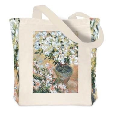 Imagem de Crocothemis Sacola de lona estética vintage, reutilizável, personalizada, bolsa de compras de ombro, Monet 02, Large