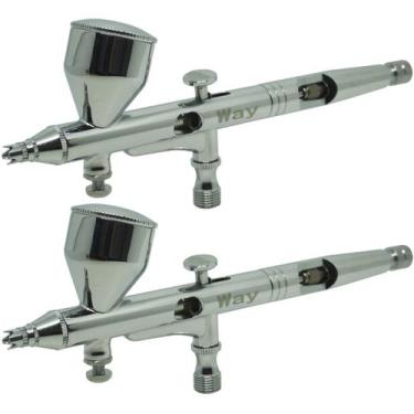 Imagem de 2 Canetas Aerógrafo Aerográfica Pistola Dupla Ação Profissional 0,2 mm