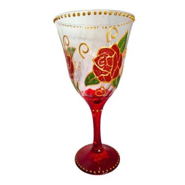 Imagem de Taça Pomba Gira Transparente Rosa Vermelha Lírio Luxo 365ml  Vidro - N