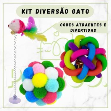 Imagem de Kit Brinquedos para Gatos Interativo Bola Sino com Guizo Bola Pelúcia 