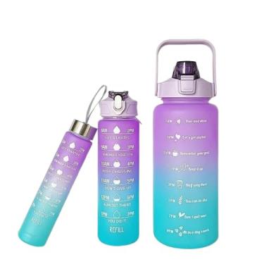 Imagem de Kit 3 Garrafas De Água Squeeze Galão 2l Litros Motivacional Academia Kit 3 Garrafas Colorida Antivazamento 3D Tie Dye Frases Português (2 Litros, Cor Aleatória)