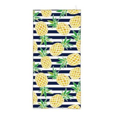 Imagem de Amasnay Toalha de praia listrada de microfibra de abacaxi toalhas sem areia finas de secagem rápida super absorventes grandes e leves para viagens, esportes, piscina, banho, acampamento, ioga,