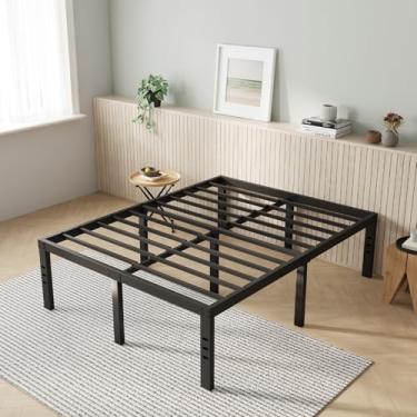 Imagem de Novilla Estrutura de cama tamanho casal, plataforma de metal simples de 40,6 cm, estrutura de cama de casal com armazenamento embaixo da cama, sem necessidade de mola box, suporte de ripas de aço