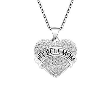 Imagem de Colar feminino Pit Bull Mom da Ginger Lyne | Pingente e corrente de coração banhado a ouro branco para ela | Joias de cachorrinho para esposa ou namorada, Metal, Zircônia cúbica
