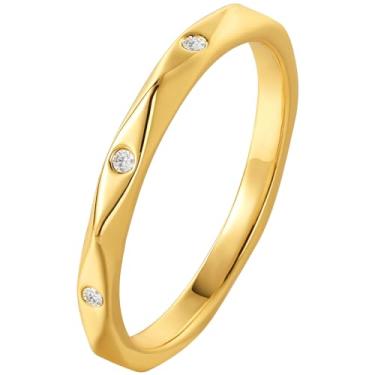 Imagem de BENEIGE Anéis de ouro para mulheres, não manchados, banhados a ouro 14 quilates para mulheres, anel empilhável clássico para joias femininas, Latão, Sem pedra preciosa