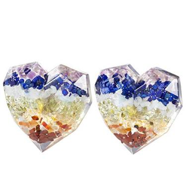 Imagem de Rockcloud Pacote com 2 maçanetas coloridas em forma de coração com pedras de chacra de cristal de resina puxador de gaveta de armário com parafusos, decoração de casa