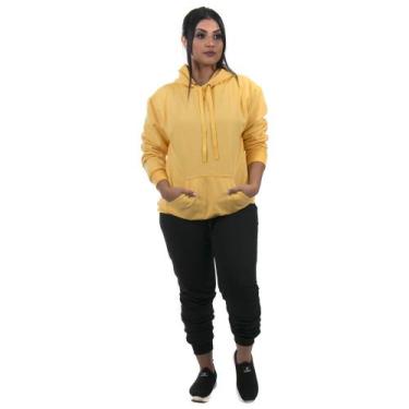 Imagem de Conjunto Moletom Feminino Calça Preta e Blusa de Moletom cor Amarelo -