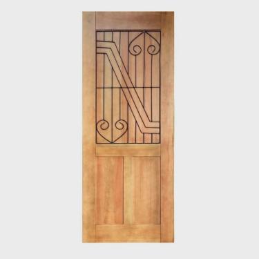 Imagem de Folha de Porta Madeira Maciça Meia Grade Coração Geometric 80x210x3,5cm Cedro Rosa