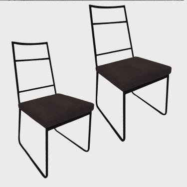Imagem de Kit 02 Cadeiras Sala de Jantar Escritório Office Stark Industrial Ferro Preto Suede Marrom - Ahz Móveis