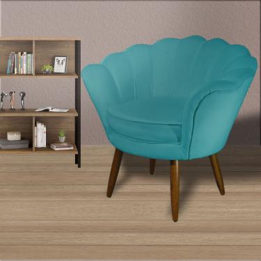 Imagem de Poltrona Decorativa Estofada Para Sala de Estar Pétala Suede Azul Turquesa - lm decor