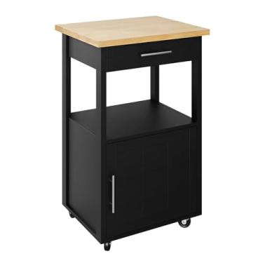 Imagem de Carrinho de Armazenamento Carrinho de ilha de cozinha com armazenamento, mesa lateral rolante de ilha de cozinha sobre rodas, armário de armazenamento para cozinha, sala de jantar, preto Carrinho de A