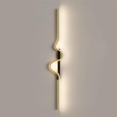 Imagem de HOSETEON Arandela de parede linear moderna preta + dourada em forma de onda LED Art Deco para montagem de parede com arandelas de metal r g