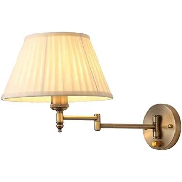 Imagem de Luminária de parede, braço giratório dourado, luz de parede LED interna com sombra de tecido, arandela de parede ajustável, Dective ng Luminárias quarto cabeceira g quarto corredor hotel, E27 B