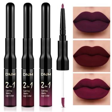 Imagem de evpct Conjunto de 3 peças de delineador labial e batom fosco, vermelho escuro, roxo, ameixa, preto, cereja, 24 horas