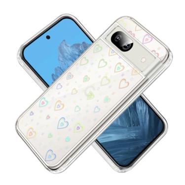 Imagem de CameCosy Capa para celular Google Pixel 8A de 6,1 polegadas transparente TPU com design de corações coloridos com glitter a laser para mulheres, capa protetora antiarranhões à prova de choque para