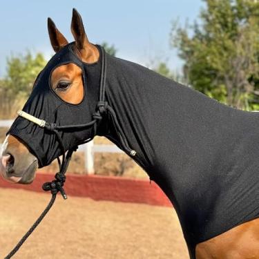 Imagem de Protetor de ombro para trança de crina com zíper e capuz de cavalo, 1 peça (preto, pequeno)