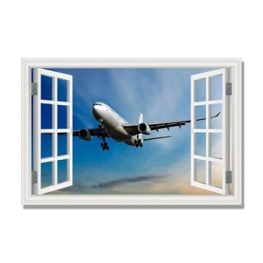 Imagem de Arte de parede em tela de janela aberta, impressão natural em tela, "Avião no céu 40.6 cm, decoração de parede de paisagem de janela, decoração de casa moderna. 70 x 105 cm - 27,6 x 41,4 pol sem