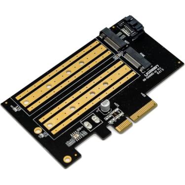 Imagem de Adaptador M.2 PCIe duplo para SATA (chave B) e NVMe (M Key) SSD com interface PCIe x4 de alta velocidade, suporta unidades M.2 2230 2242 2260 2280, SSD para placa de expansão PCI-e