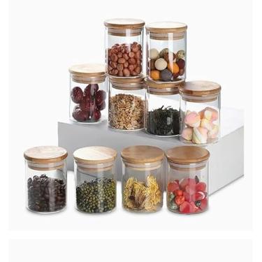 Imagem de Kit 10 potes de vidro 250 ml com tampa de bambu hermético e redondo