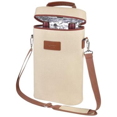 Imagem de Bolsa Térmica Para Transporte de Vinhos até 2 Garrafas com Alça Ajustável, TIRRINIA, Bege