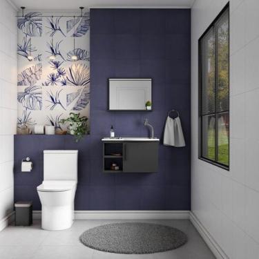 Imagem de Kit de Banheiro Montado em Aço c/ Armário Espelho e Lavatório Preto 60