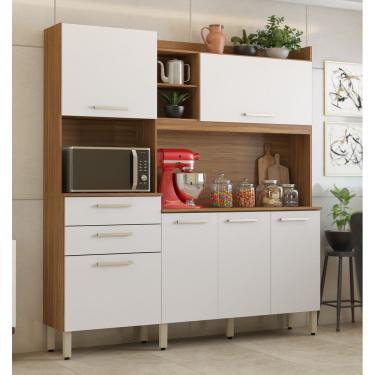 Imagem de Kit Cozinha 6 Portas 2 Gavetas Select com Nicho P/ Forno - Amêndola Touch/ Branco Demóbile 