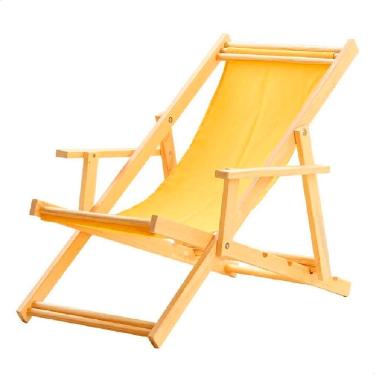 Imagem de Espreguiçadeira Preguiçosa Dobrável Madeira Maciça Natural Amarelo