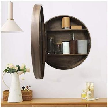 Imagem de AKALNNB Armário de banheiro moderno montado na parede com espelho, armário de remédios suspenso redondo para sala de estar, cozinha, quarto, amarelo, 70 cm