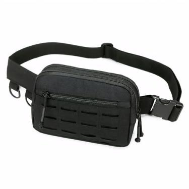 Imagem de Pochete pequena para homens e mulheres, bolsa de cinto estilo militar com sistema MOLLE, resistente à água e alça ajustável para corrida, caminhada, festivais, academia, Preto, Small, Tático