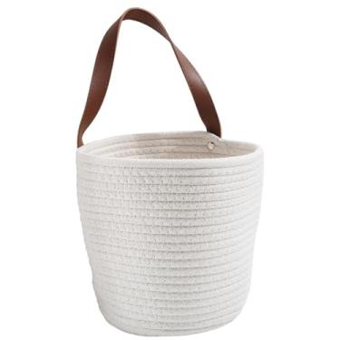 Imagem de SOFPLATE Cesta de parede de algodão de 18 x 24 x 12 cm com alça corda branca multifuncional macramê prateleira organizadora de armazenamento de parede para cozinha, sala de frutas, plantas, toalhas