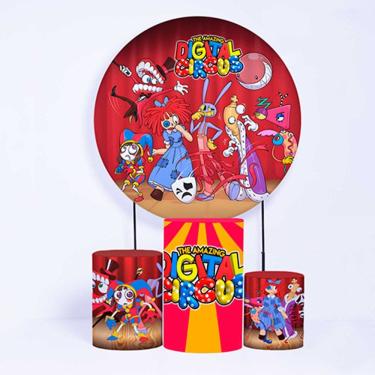 Imagem de Kit Painel de Festa Redondo de 1,50m e Trio de Cilindros Digital Circus - Fera Print