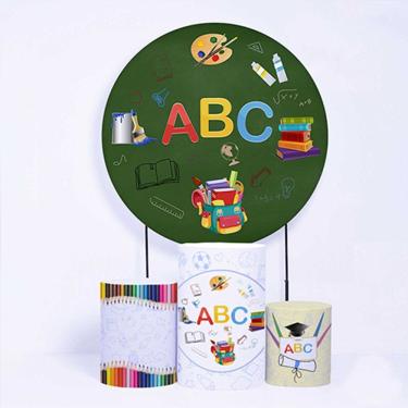 Imagem de Kit Painel de Festa Redondo de 1,80m e Trio de Cilindros Escola - Fera Print