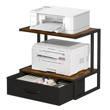 Imagem de Suporte de impressora VYUOL com armazenamento para mesa rústico marrom