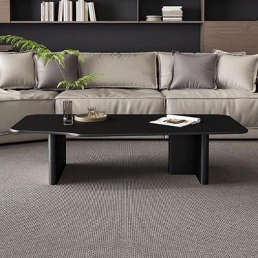 Imagem de Lzyjckh Mesas de Centro Retangulares Modernas e Simples, Mesa de Centro para Sala de Estar, com Tampo em Pedra Sinterizada e Estrutura de Metal,para Escritório em Casa,Black,47.2×23.6×15.7 inch
