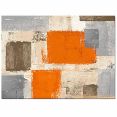 Imagem de Tapetes retangulares laranja para sala de estar, quarto, 0,9 x 1,5 m, textura de pintura abstrata, arte moderna, tapete macio, antiderrapante, lavável, para berçário, entrada e sala de jogos