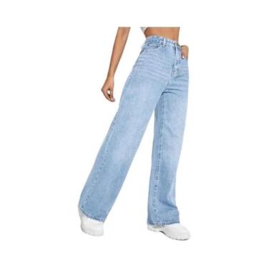 Imagem de Calça Jeans Feminina Cintura Alta - Perna Larga, Soltinha e Emagrecedo