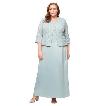 Imagem de Alex Evenings Vestido feminino longo de duas peças para mãe da noiva com jaqueta de renda, convidada de casamento, formal, Ice Sage, 54