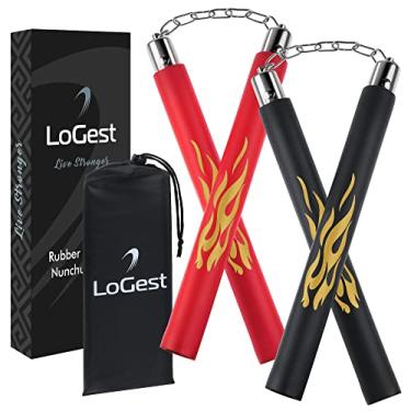 Imagem de Logest Nunchucks – Pacote de 2 com bolsa de armazenamento segura espuma de borracha e corrente de aço para treinamento Nunchakus para crianças ou adultos iniciantes para prática de artes marciais