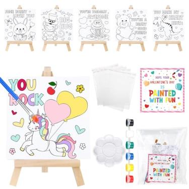 Imagem de MotiMind Pacote com 24 Presentes de Dia dos Namorados Padrão Animal Pintura Painel de Tela com Cavalete de Madeira Kit de Pincéis de Pintura em Aquarela Conjunto de Cartões de Dia dos Namorados