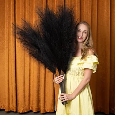 Imagem de Grama sintética dos pampas 6 hastes, grama artificial dos pampas – 109 cm total extra grande grama pomposa boho arranjo de flores e enchimento de vaso de chão decoração de casa para quarto festa de