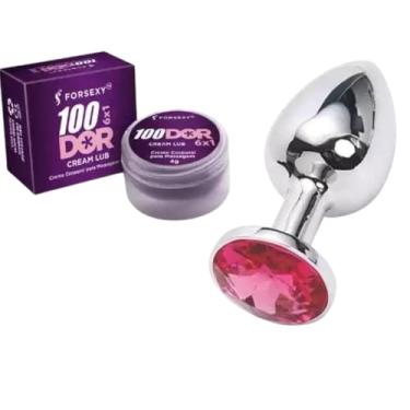 Imagem de Kit Iniciante Plug Anal em Aço Inox com Lubrificante Sexy Cream, Discreto